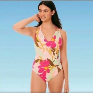 BEACH Betty miracle brands floral tie back slimming bathing suit size large